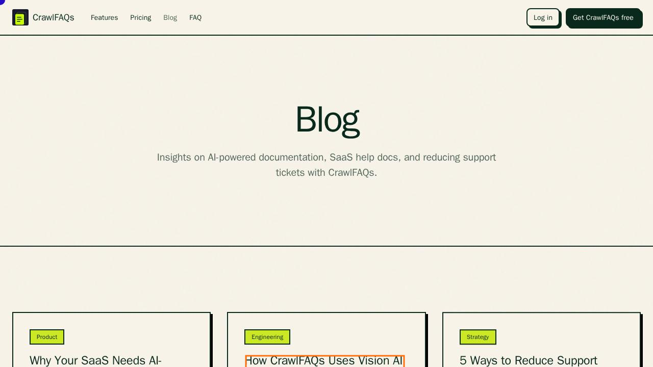 Screenshot for How does CrawlFAQs use AI to reduce support tickets?
