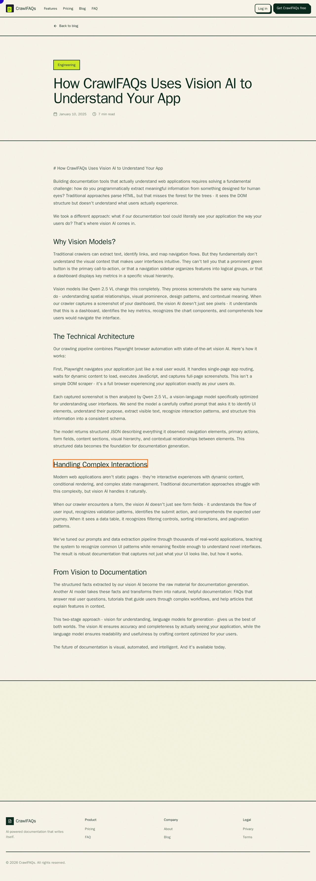 Screenshot for How does CrawlFAQs handle complex interactions in web applications?