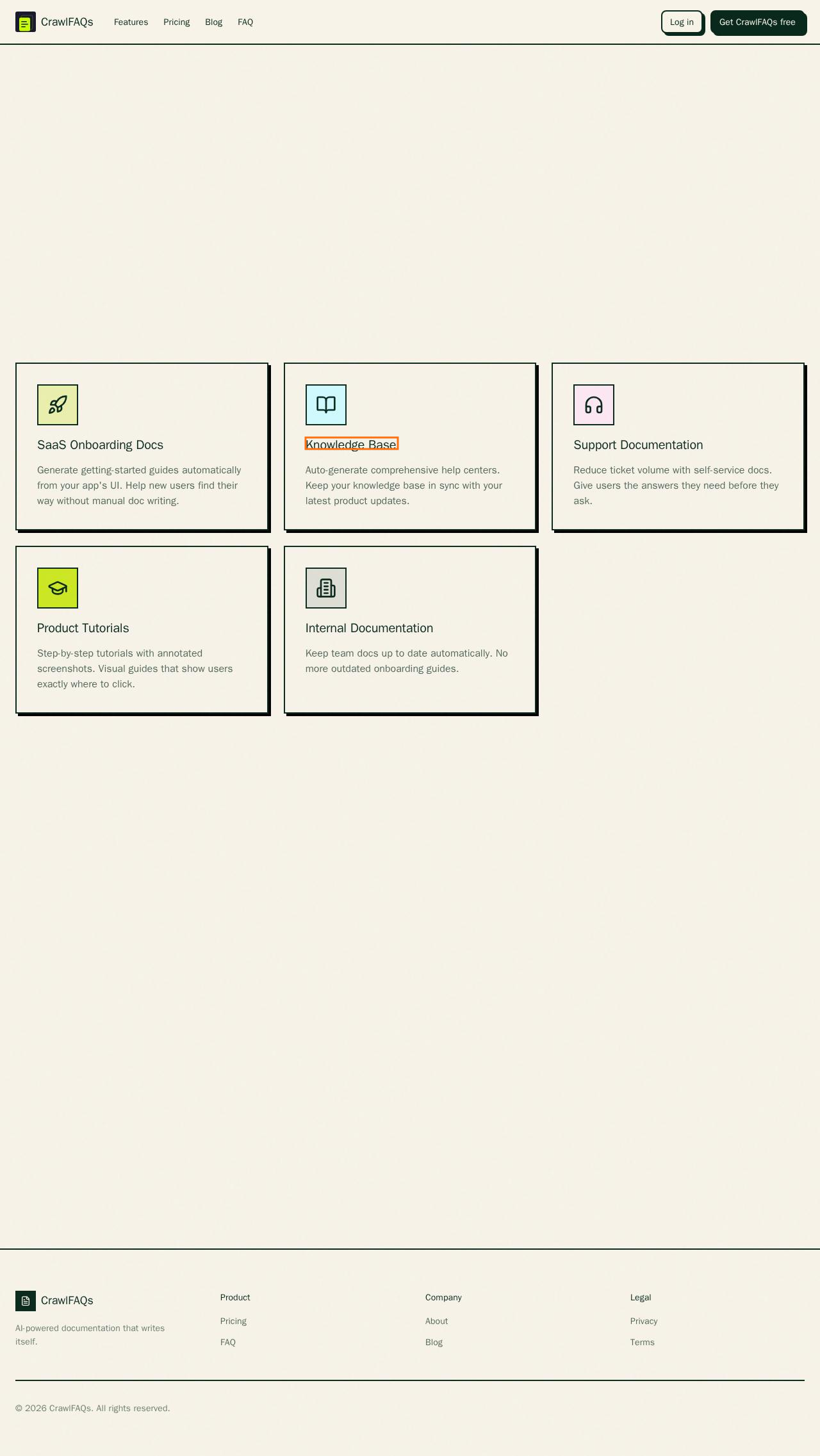 Screenshot for How does CrawlFAQs automate the creation of documentation?